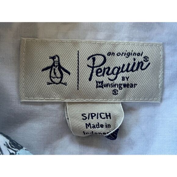 NWT Penguin White Blue Floral Long Sleeve Button Up Shirt Top Mens Size Small - Picture 4 of 10